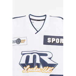 MARTINE ROSE WHITE NAVY OVERSIZED HOCKEY T SHIRT